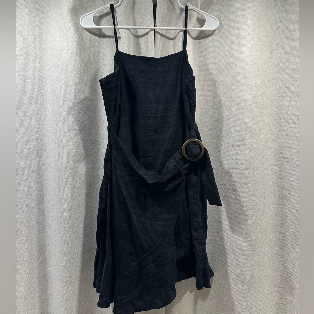 American Eagle Outfitters Black Spaghetti Strap Mini Dress with Ring Belt